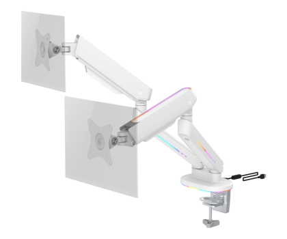 Uchwyt do monitorów DELTACO Podwójny uchwyt GAM-135-W RGB - Biały